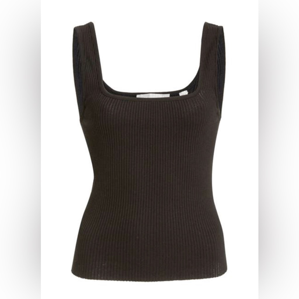 Vince Black Ribbed Square-Neck Tank Top